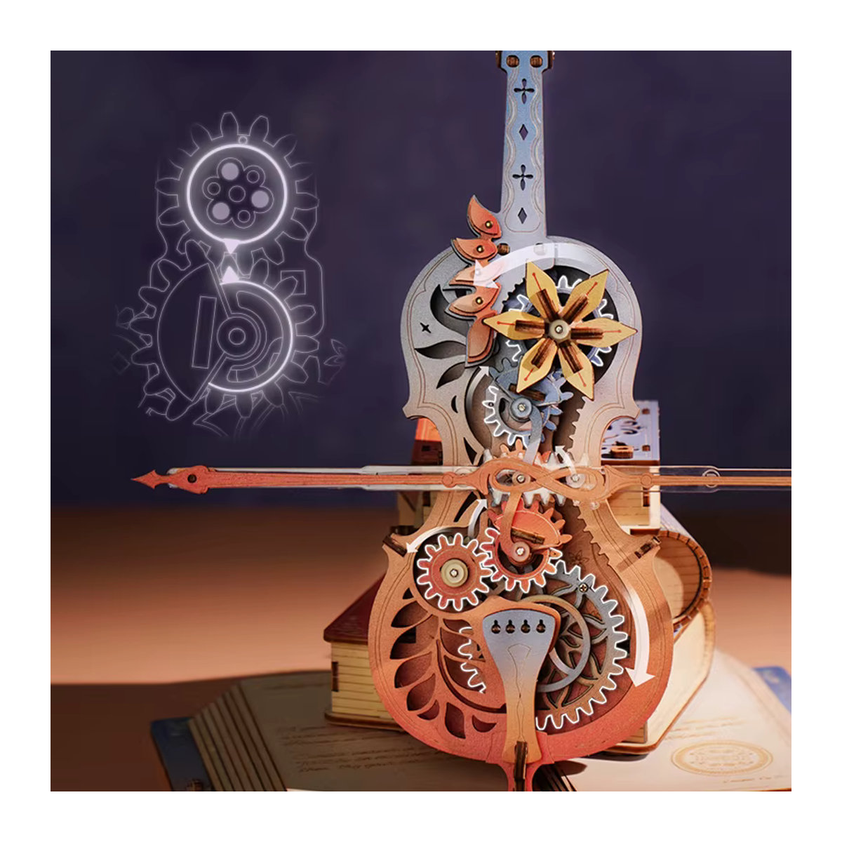 Robotime Magic Cello 3D-Holzpuzzle Spieluhr Katzenhimmel in Braun für Erwachsene - Bild 3