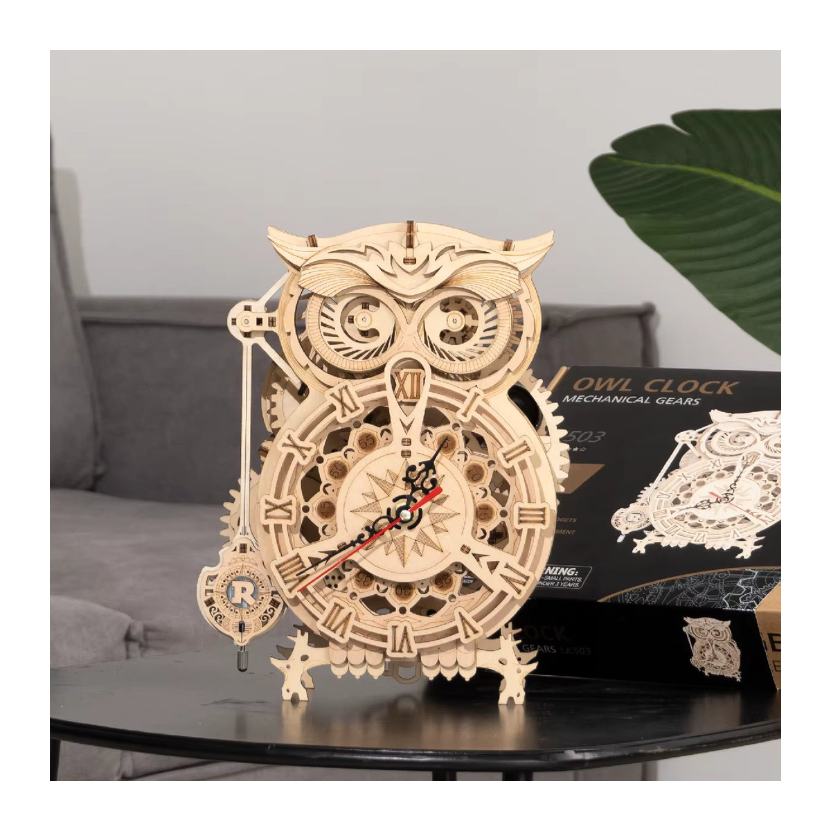 Robotime Rokr DIY 3D Eule Uhr aus Holz, Kreatives Holzmodell Bausatz in Beige, Vintage Design Montage Spielzeug für Kinder und Erwachsene, LK503 - Bild 3