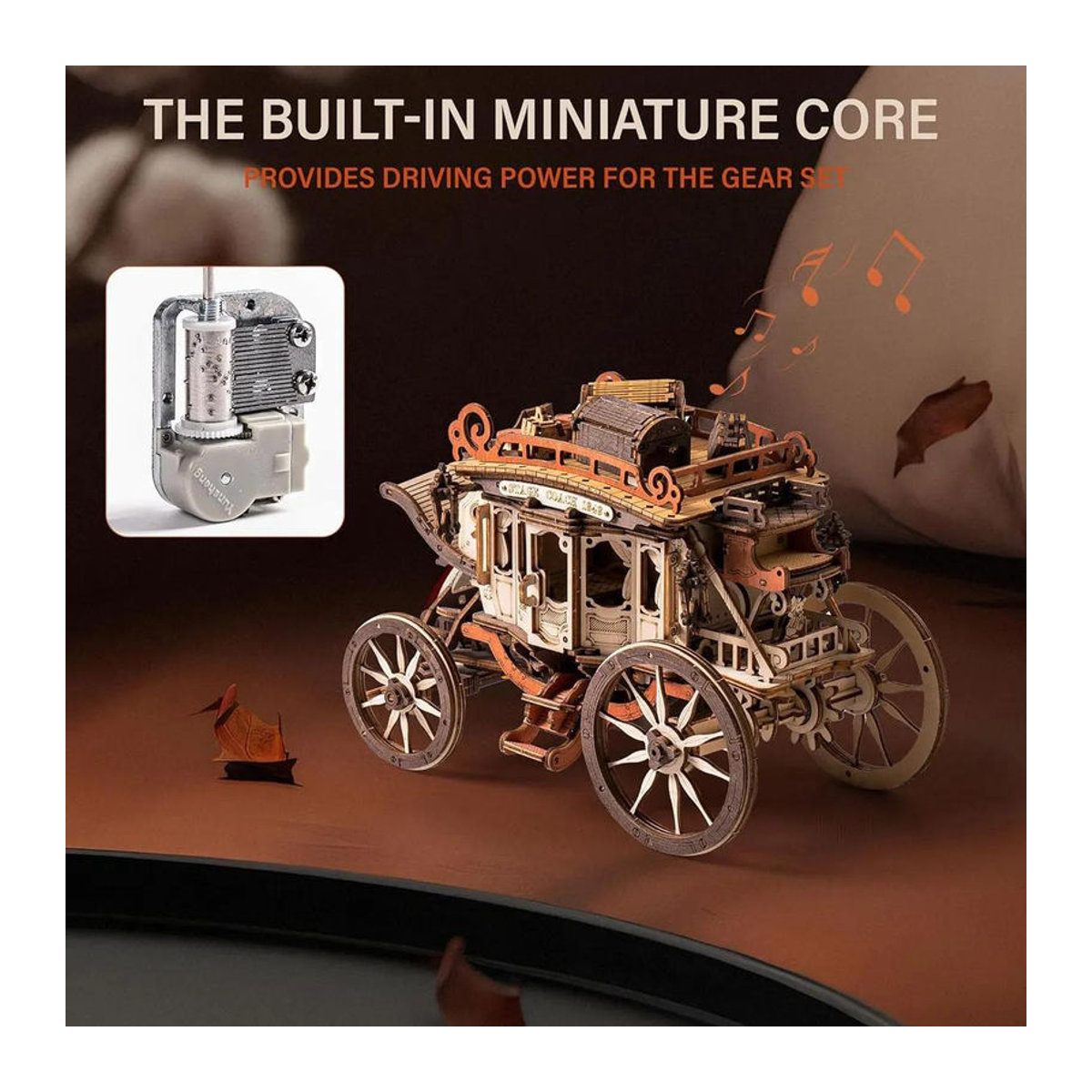 ROBOTIME ROKR Kutsche Mechanische Spieluhr 3D Holzpuzzle AMKA1 in Braun - Bild 2