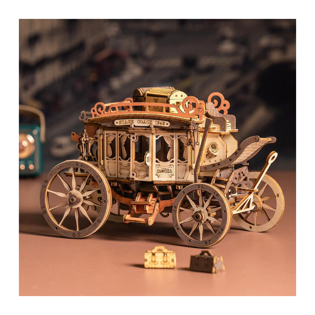 ROBOTIME ROKR Kutsche Mechanische Spieluhr 3D Holzpuzzle AMKA1 in Braun - Bild 6