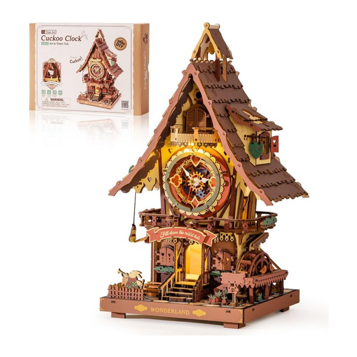 Robotime ROKR Mechanische Kuckucksuhr als 3D-Holzpuzzle im Vintage-Design, braun/mehrfarbig, DIY-Bausatz für Erwachsene und Teenager - Bild 1