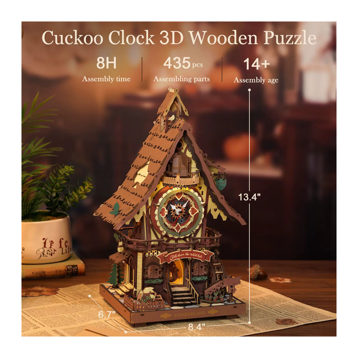 Robotime ROKR Mechanische Kuckucksuhr als 3D-Holzpuzzle im Vintage-Design, braun/mehrfarbig, DIY-Bausatz für Erwachsene und Teenager - Bild 5