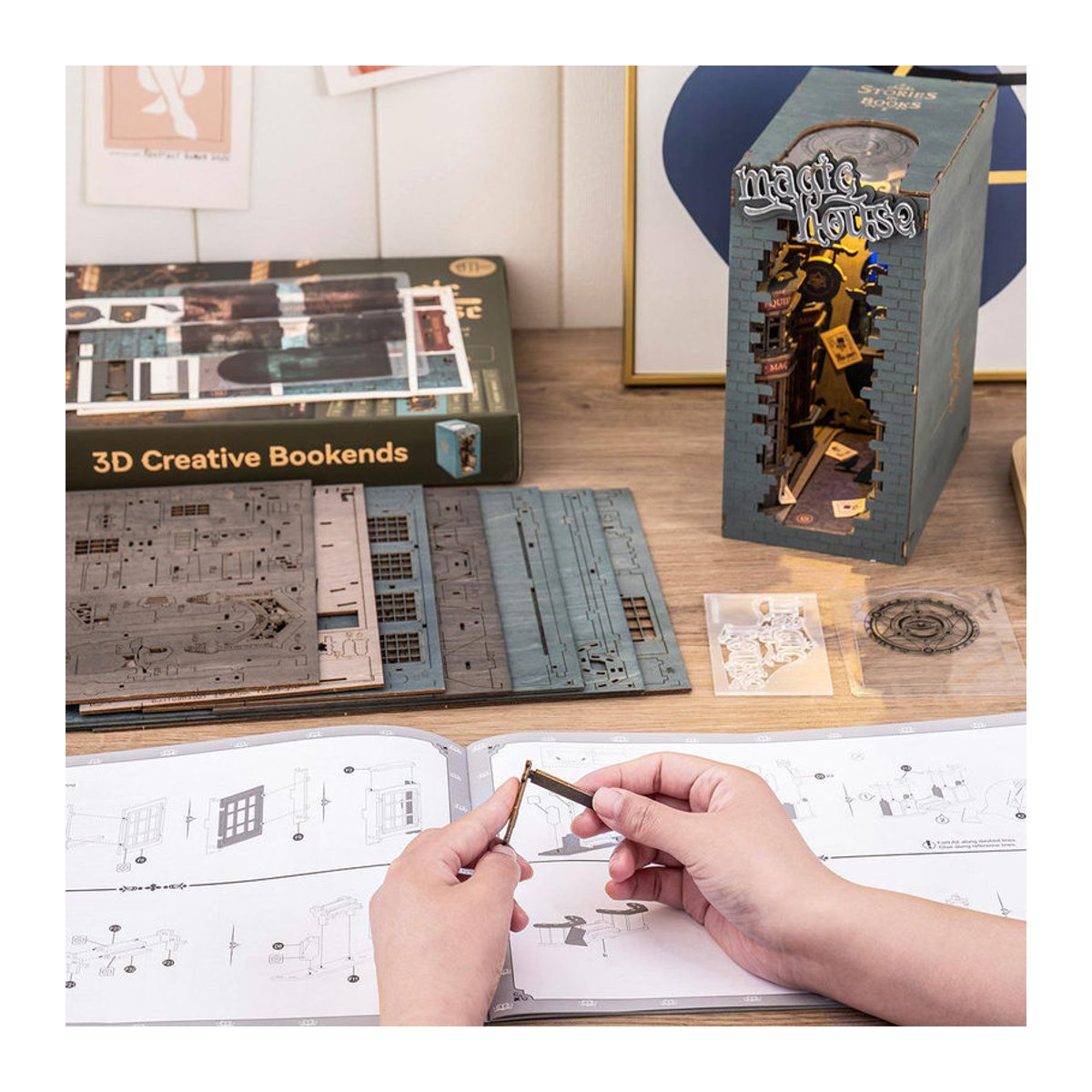 ROBOTIME Rolife 3D-Puzzle Magisches Haus DIY Buchnische TGB03 aus Holz in Mehrfarbig im Vintage-Design - Bild 7