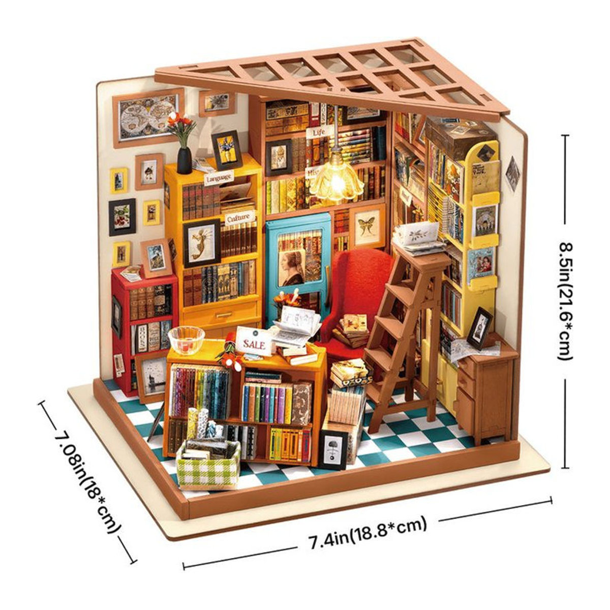 ROBOTIME Rolife 3D-Puzzle Sam's Arbeitszimmer Bibliothek DIY Miniaturhaus Bausatz aus Holz, mehrfarbig - Bild 1
