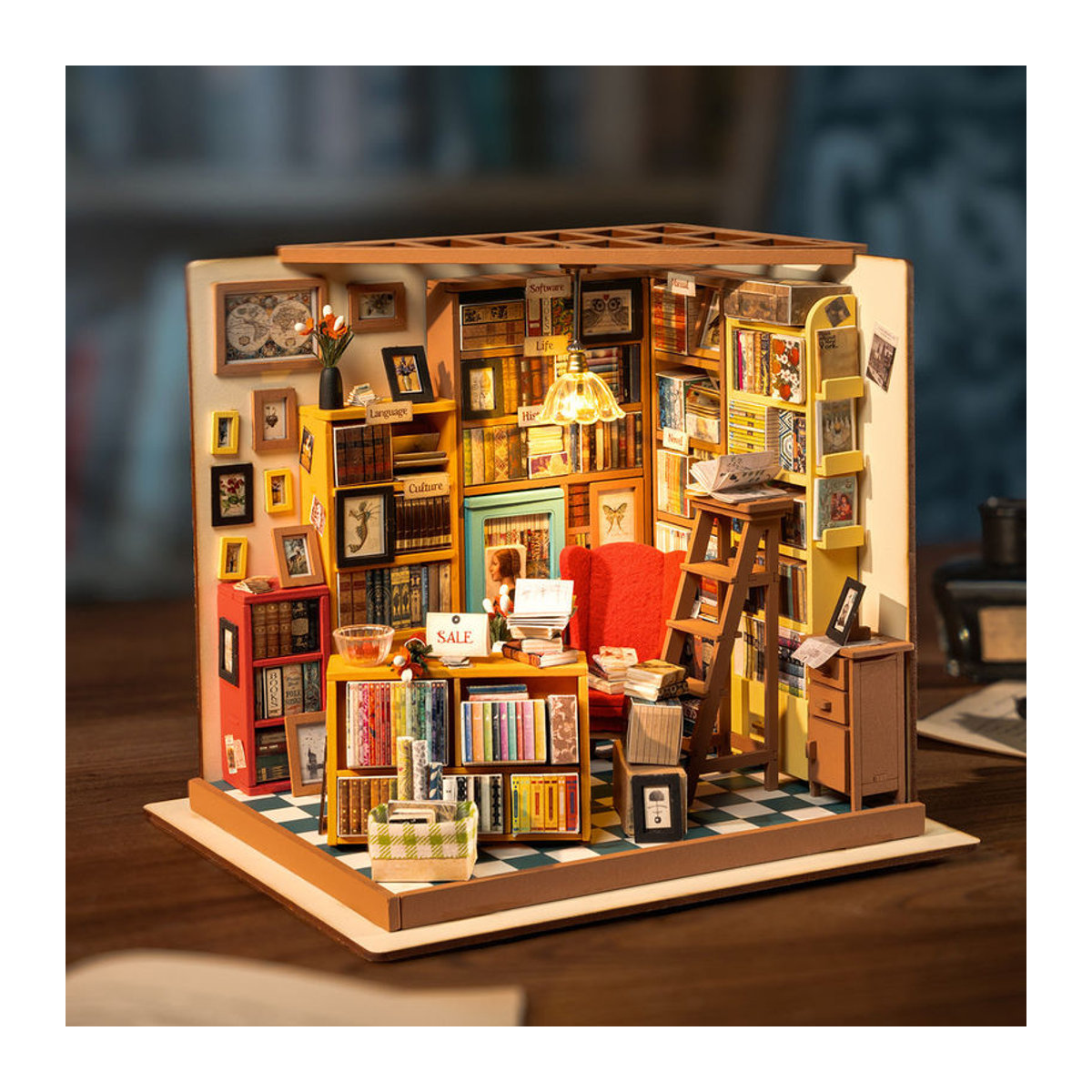 ROBOTIME Rolife 3D-Puzzle Sam's Arbeitszimmer Bibliothek DIY Miniaturhaus Bausatz aus Holz, mehrfarbig - Bild 2