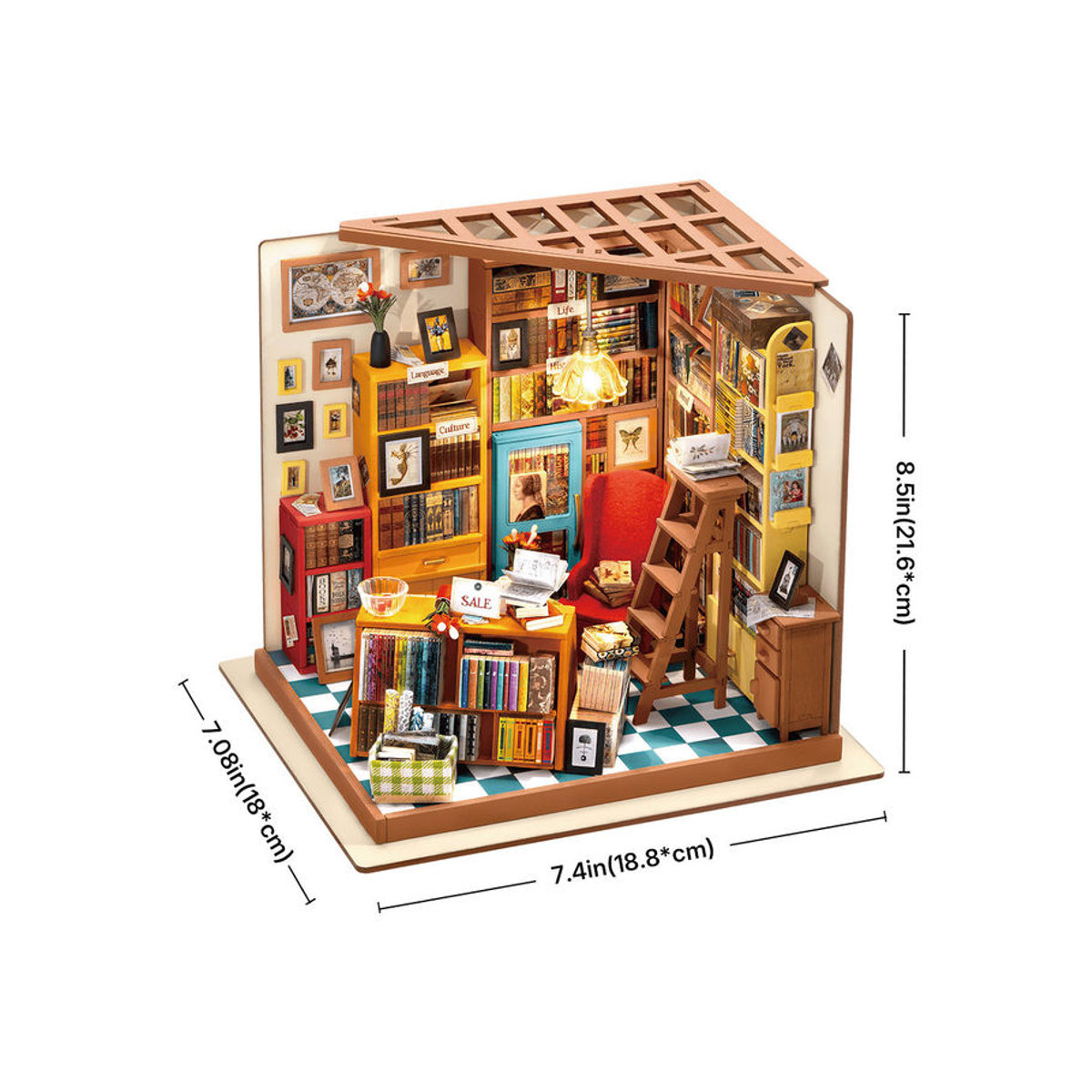 ROBOTIME Rolife 3D-Puzzle Sam's Arbeitszimmer Bibliothek DIY Miniaturhaus Bausatz aus Holz, mehrfarbig - Bild 3