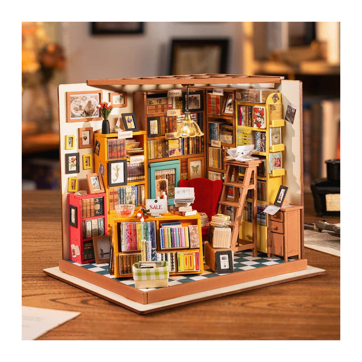 ROBOTIME Rolife 3D-Puzzle Sam's Arbeitszimmer Bibliothek DIY Miniaturhaus Bausatz aus Holz, mehrfarbig - Bild 5