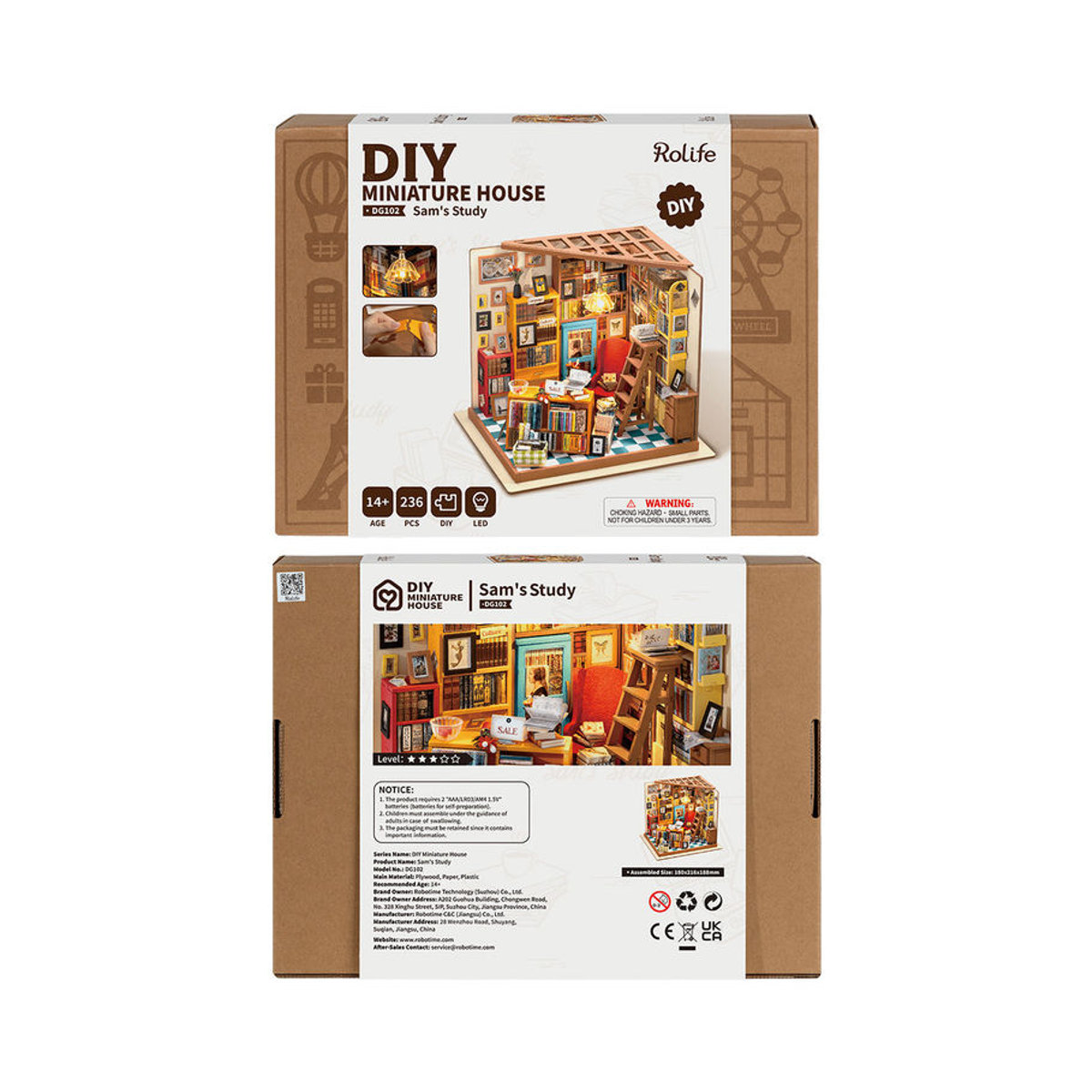 ROBOTIME Rolife 3D-Puzzle Sam's Arbeitszimmer Bibliothek DIY Miniaturhaus Bausatz aus Holz, mehrfarbig - Bild 8