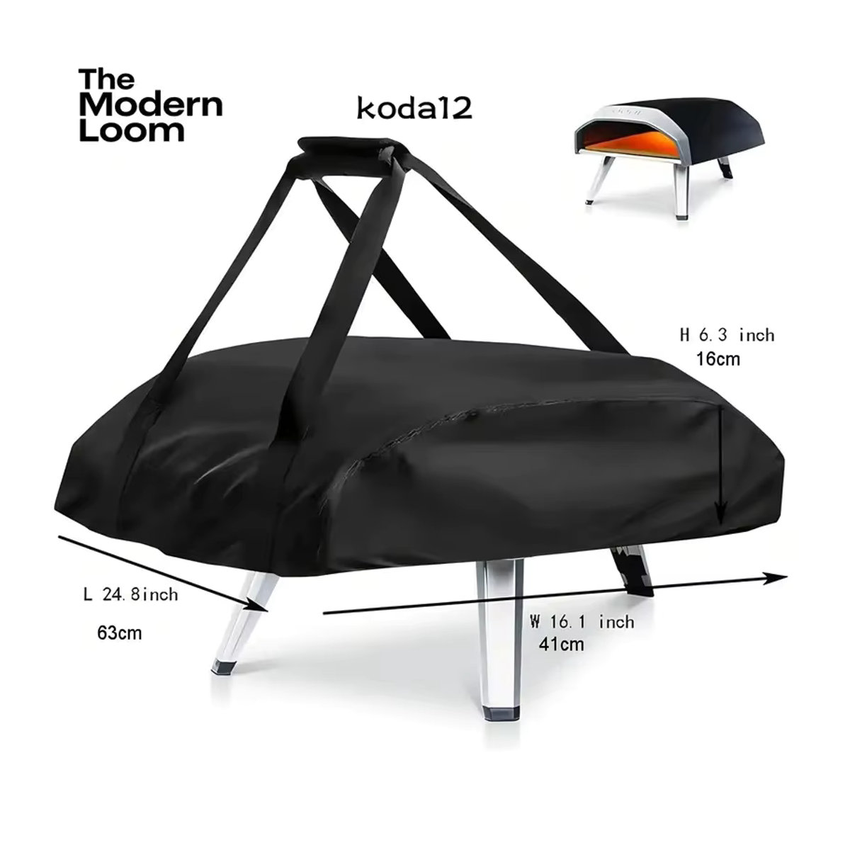 Robuste Pizzaofen-Abdeckung aus Oxford-Gewebe in Schwarz für 12 und 16 Zoll Modelle - Bild 4