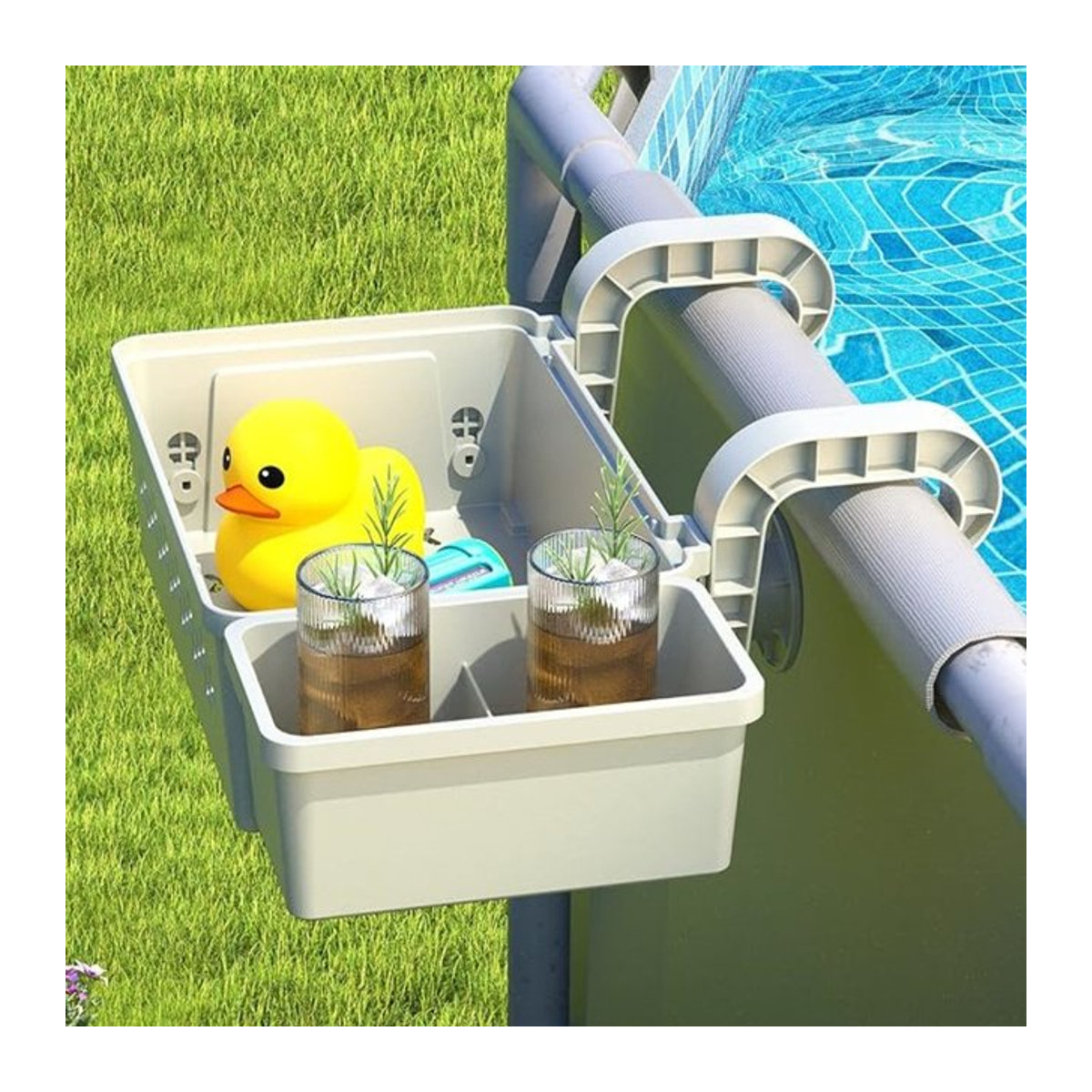 Robuster Pool-Korb mit Getränkehalter aus verdicktem Kunststoff für oberirdische Pools und Rahmenpools - Bild 1