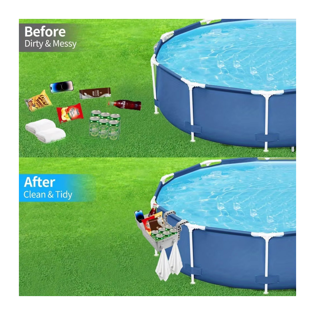 Robuster Pool-Korb mit Getränkehalter aus verdicktem Kunststoff für oberirdische Pools und Rahmenpools - Bild 4