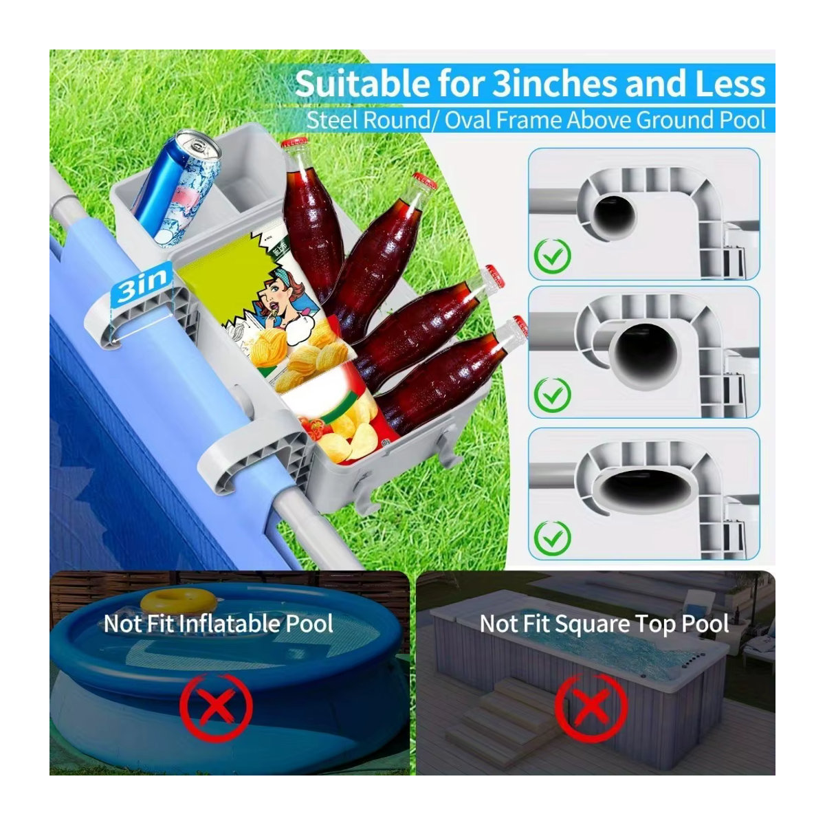 Robuster Pool-Korb mit Getränkehalter aus verdicktem Kunststoff für oberirdische Pools und Rahmenpools - Bild 6