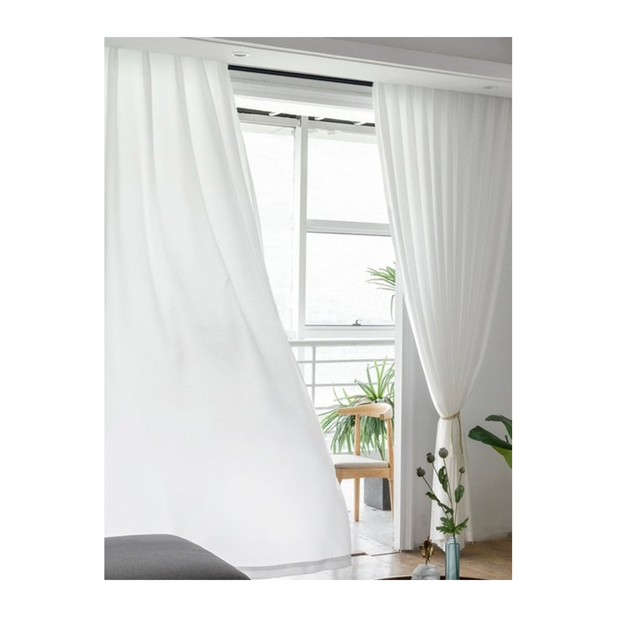 Rod Pocke Sichtschutzvorhang halbtransparent in Weiß, 1er-Set, Länge: 83,2 cm - Bild 1