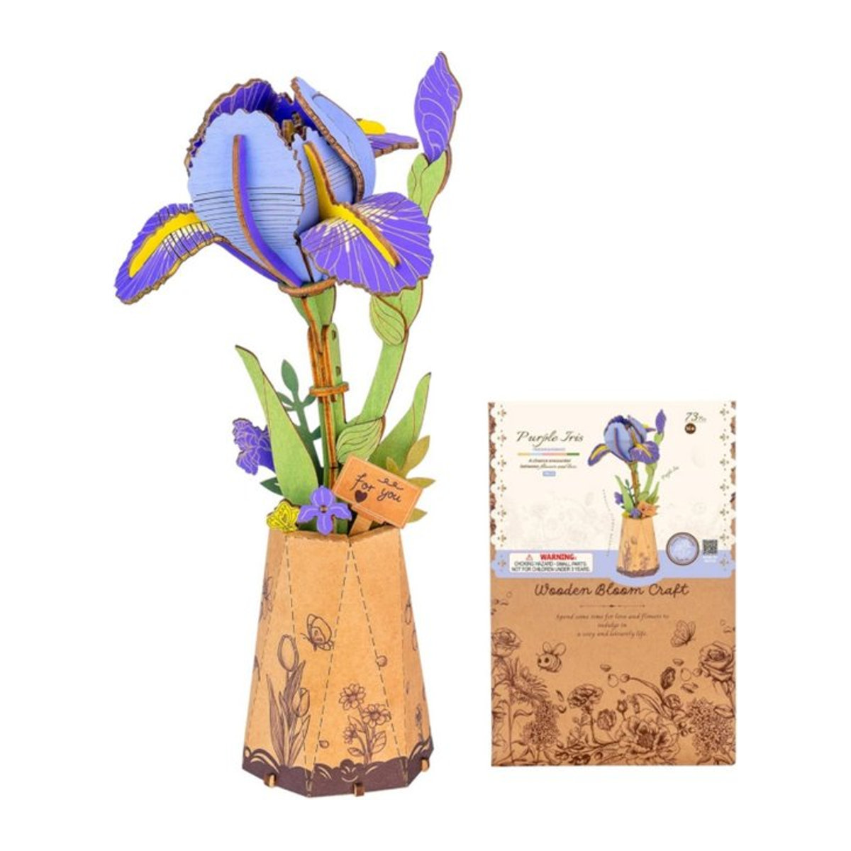 Rolife 3D Holz-Modellbausatz Lila Iris und Rosa Dahlie, Florales Blüten-Puzzle für Erwachsene - Bild 1