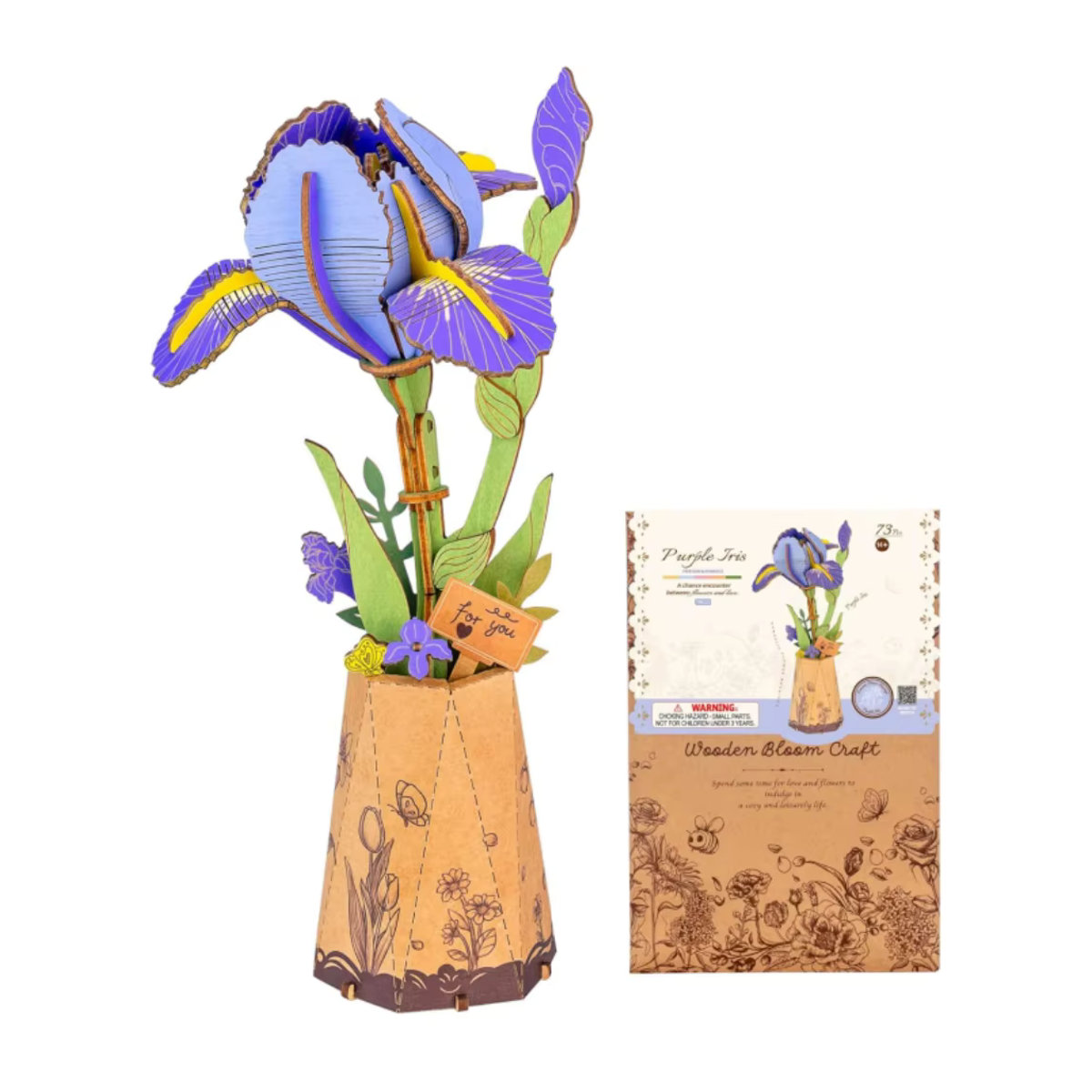 Rolife 3D Holz-Modellbausatz Lila Iris und Rosa Dahlie, Florales Blüten-Puzzle für Erwachsene - Bild 5