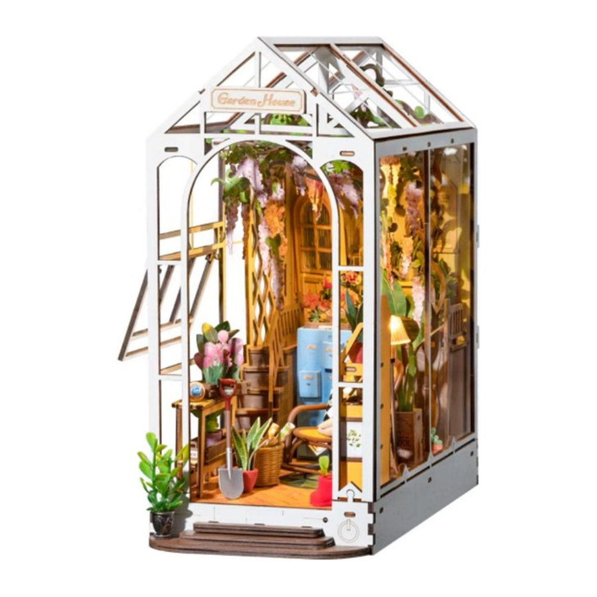 Rolife Gartenhaus Buchnische DIY Puppenhaus Buchstützen-Modellbausatz mit LED-Beleuchtung aus Holz in Weiß – TGB06 - Bild 1