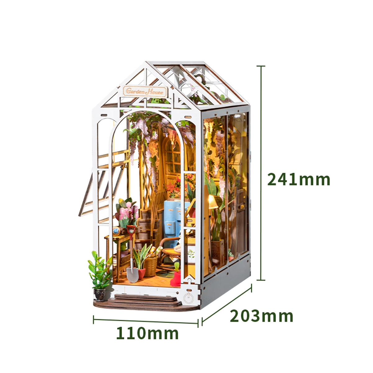 Rolife Gartenhaus Buchnische DIY Puppenhaus Buchstützen-Modellbausatz mit LED-Beleuchtung aus Holz in Weiß – TGB06 - Bild 7