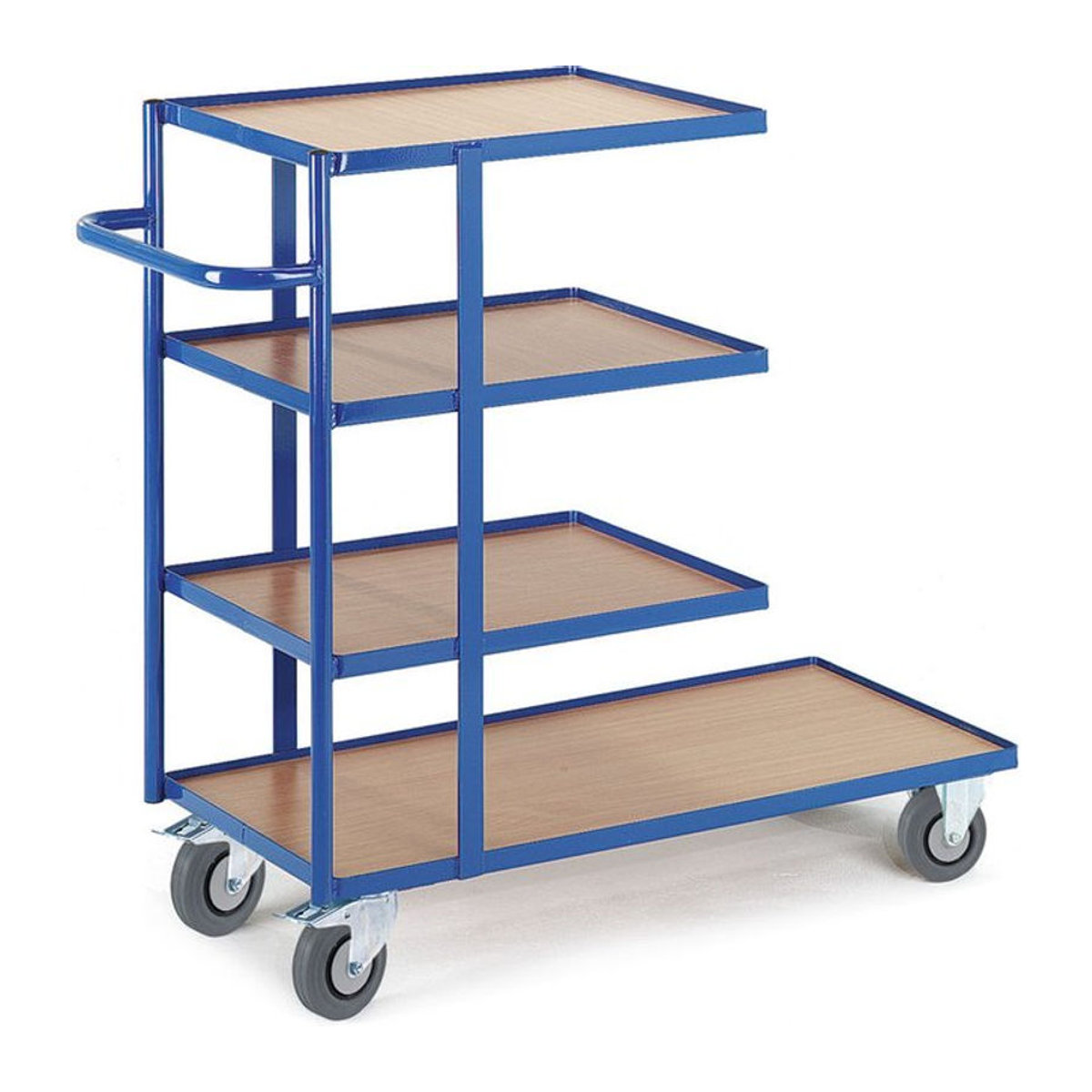 ROLLCART Beistell- und Kommissionswagen aus Stahl und Holzwerkstoff in Buchendekor und Blau - Bild 1