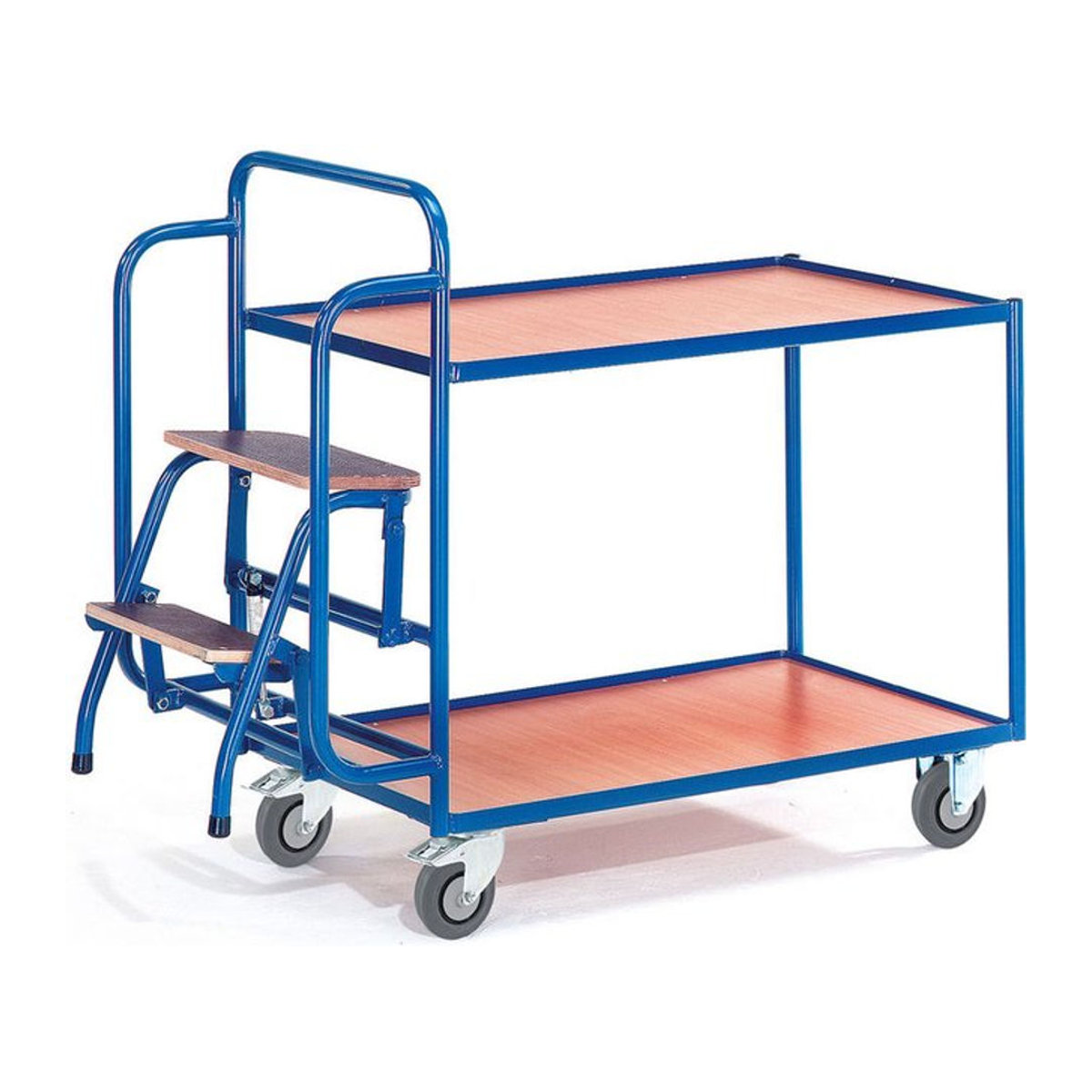 Rollcart Kommissionierwagen mit 3 Etagen und 2 Trittstufen in Buche-Dekor, Höhe: 113,5 cm, Breite: 99 cm, Tiefe: 59 cm - Bild 1