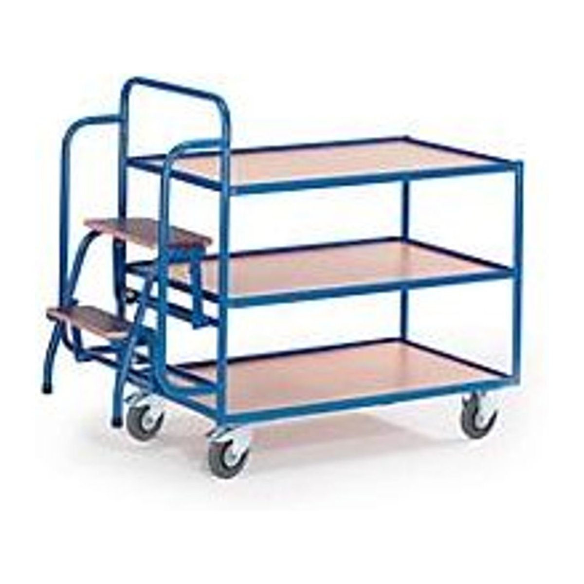 Rollcart Kommissionierwagen mit 3 Etagen und 2 Trittstufen in Buche-Dekor, Höhe: 113,5 cm, Breite: 99 cm, Tiefe: 59 cm - Bild 4