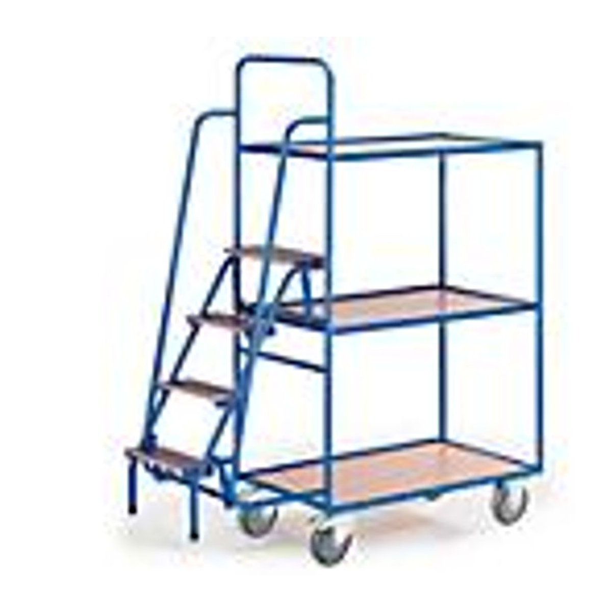 ROLLCART Kommissionierwagen mit 3 Trittstufen und 3 Etagen in Blau und Buche-Dekor, Höhe: 190 cm, B/T: 99 x 59 cm - Bild 3