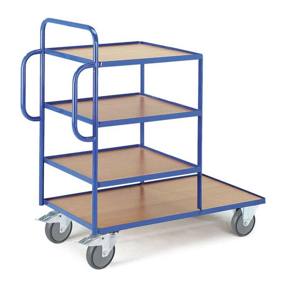 ROLLCART Kommissionierwagen mit 4 Etagen in Buchendekor und Blau, B/T: 1080 x 630 mm / 630 x 630 mm - Bild 1