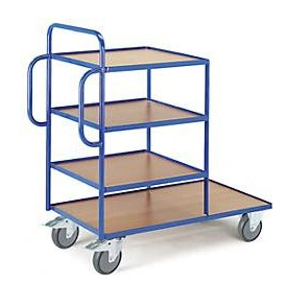 ROLLCART Kommissionierwagen mit 4 Etagen in Buchendekor und Blau, B/T: 1080 x 630 mm / 630 x 630 mm - Bild 3