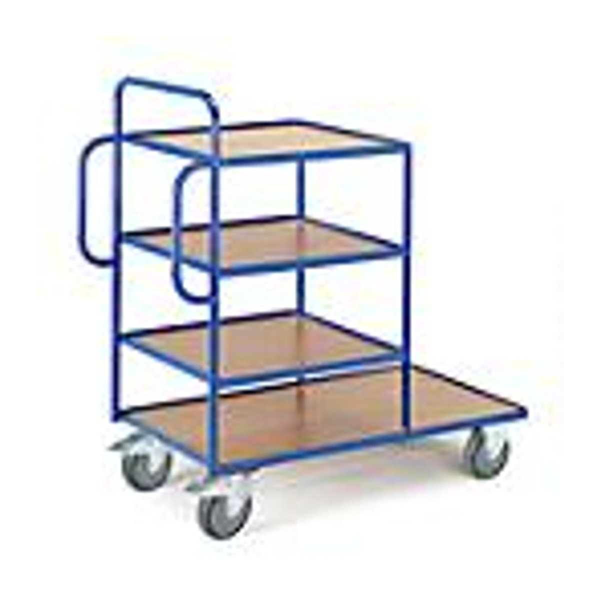 ROLLCART Kommissionierwagen mit 4 Etagen in Buchendekor und Blau, B/T: 1080 x 630 mm / 630 x 630 mm - Bild 4
