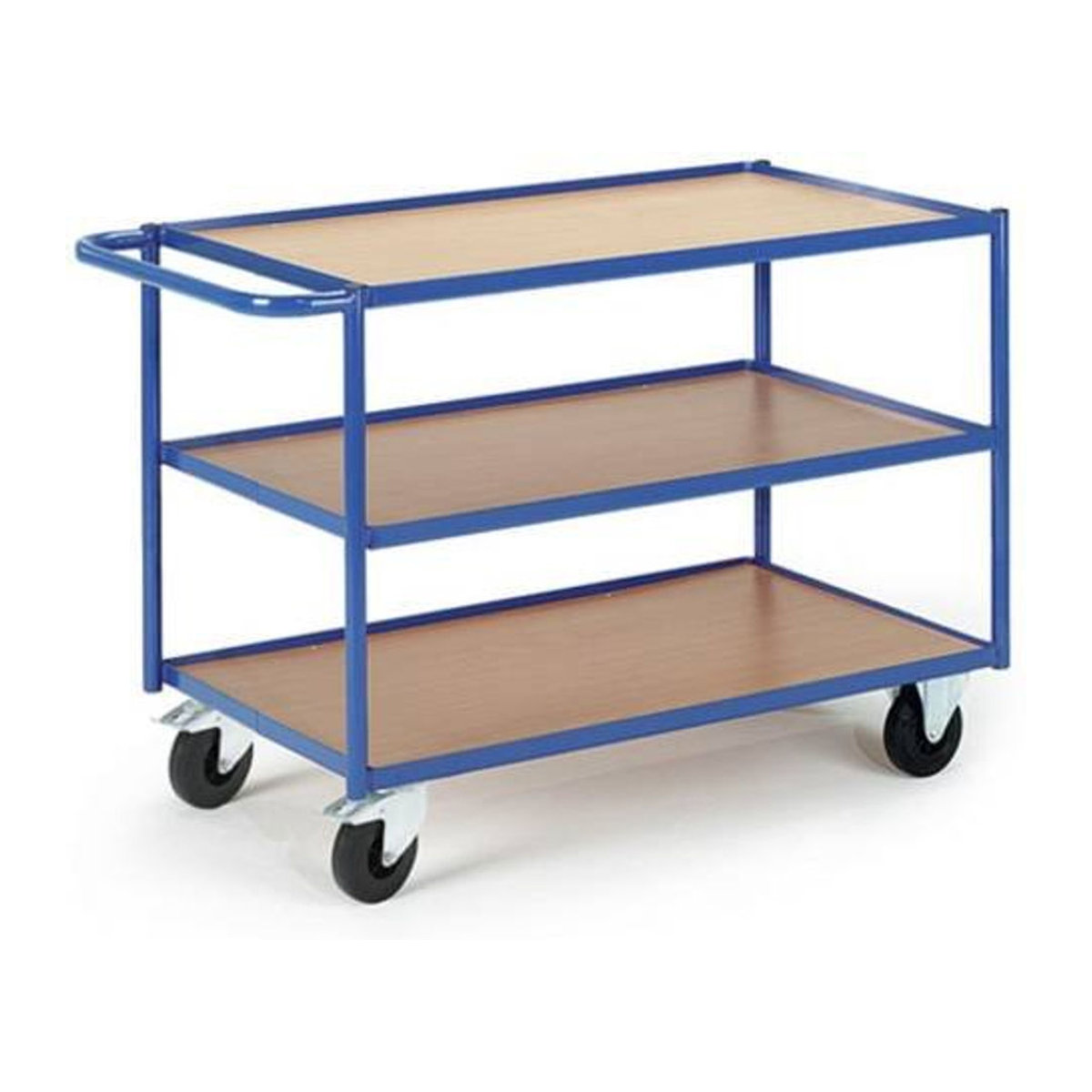 Rollcart Tischwagen mit 3 Etagen aus Stahl in Buche-Dekor und Blau, B: 60 cm, L: 100 cm - Bild 1