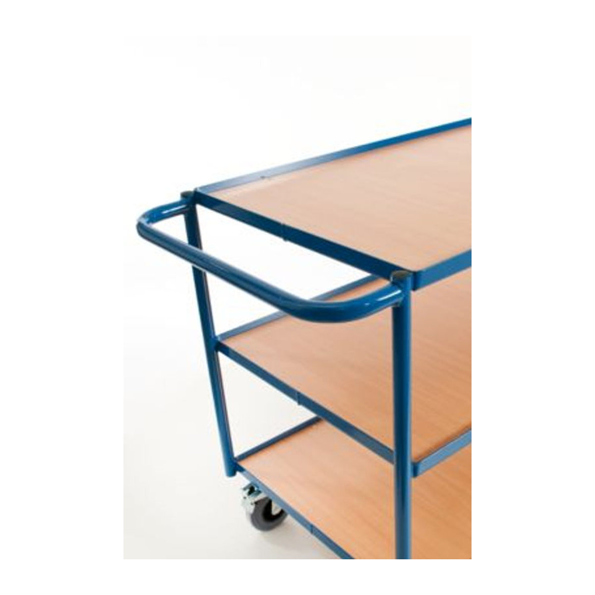 Rollcart Tischwagen mit 3 Etagen aus Stahl in Buche-Dekor und Blau, B: 60 cm, L: 100 cm - Bild 2