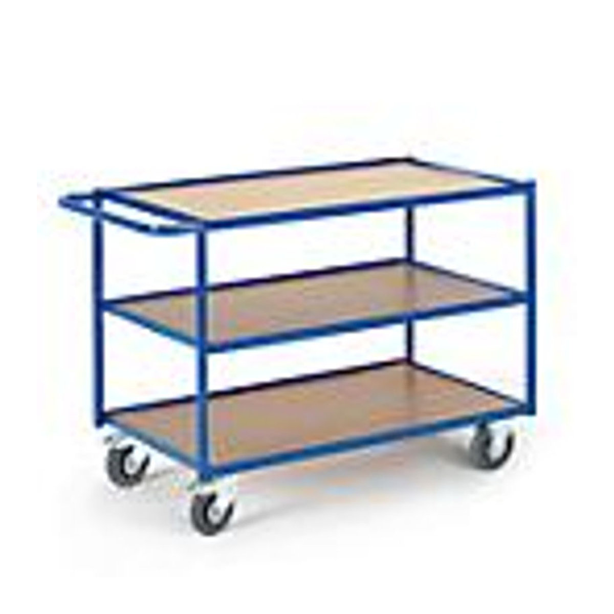 Rollcart Tischwagen mit 3 Etagen aus Stahl in Buche-Dekor und Blau, B: 60 cm, L: 100 cm - Bild 4