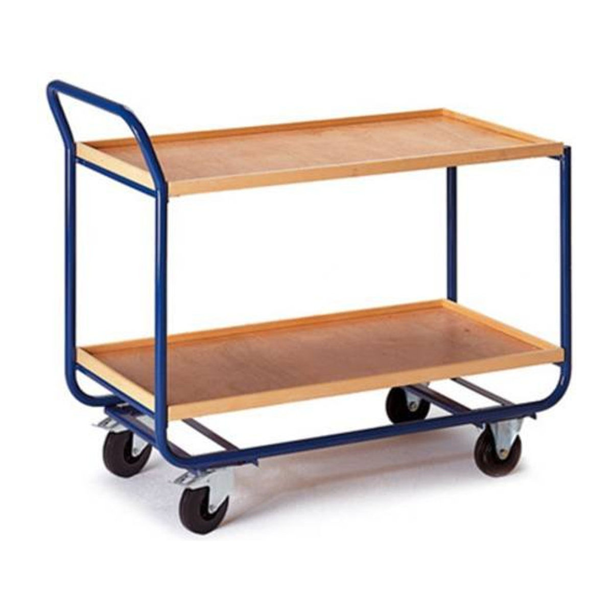Rollcart Transportsysteme Tischwagen aus Stahl mit Holzrand in Buche-Dekor und Blau, 2 Etagen - Bild 1