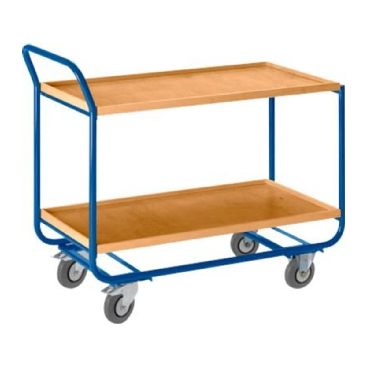 Rollcart Transportsysteme Tischwagen aus Stahl mit Holzrand in Buche-Dekor und Blau, 2 Etagen - Bild 2