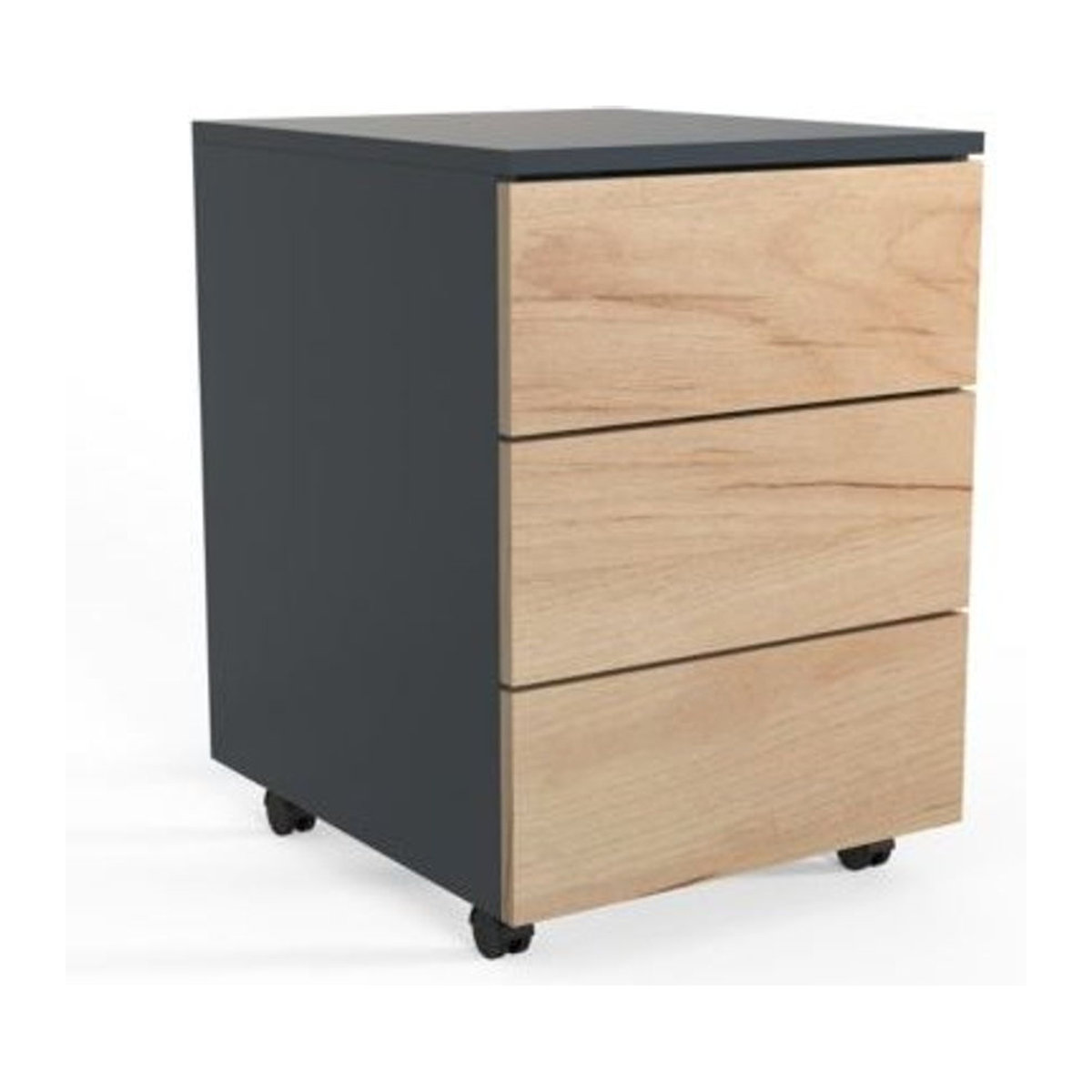 Rollcontainer Dalosa mit 3 grifflosen Schubladen aus Holz in Anthrazit und Honig-Eiche, B/T/H: 39 x 45 x 55 cm - Bild 1