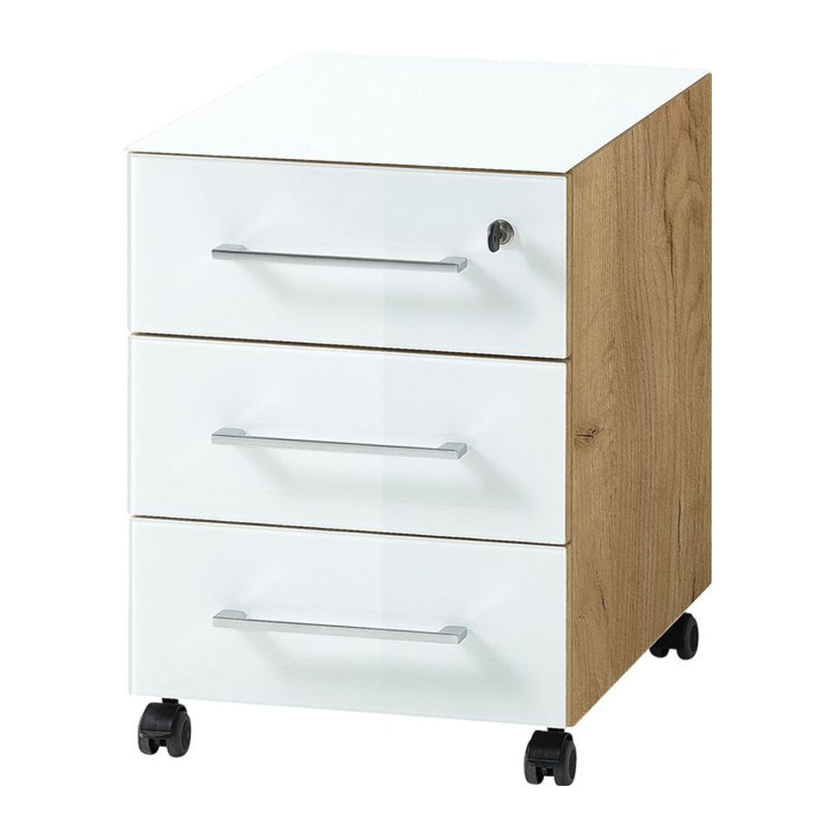 Rollcontainer KADIMA DESIGN mit 3 Schubladen, Soft-Close und ESG-Glasfront, abschließbar, B/T/H: 40 x 50 x 55 cm, Weiß/Schwarz/Weiß - Bild 1