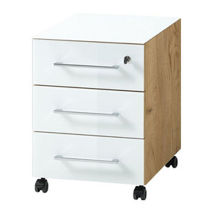 Rollcontainer KADIMA DESIGN mit 3 Schubladen, Soft-Close und ESG-Glasfront, abschließbar, B/T/H: 40 x 50 x 55 cm, Weiß/Schwarz/Weiß