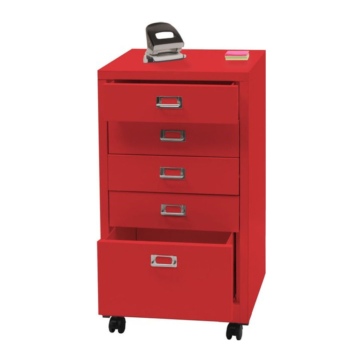 Rollcontainer MCW-L49 Schubladenschrank aus Metall mit 5 Schubladen, Rot, H x B x T: 75 x 40 x 41 cm - Bild 1