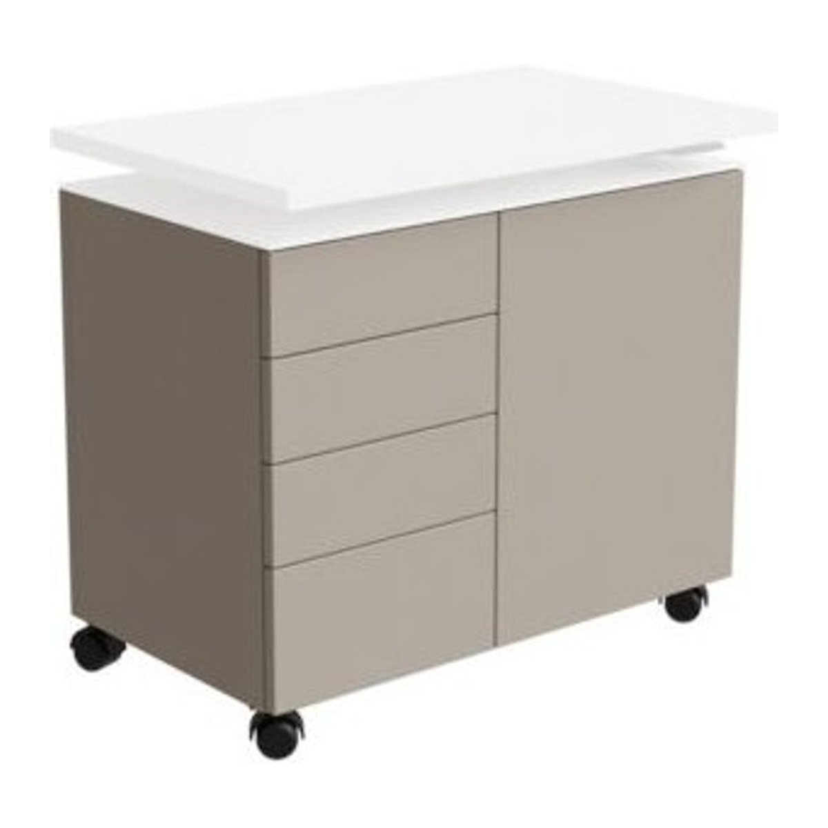 Rollcontainer Soluna in Grau mit 4 Schubladen und 1 Flügeltür, B: 80 cm, T: 50 cm, H: 72 bis 108 cm - Bild 1