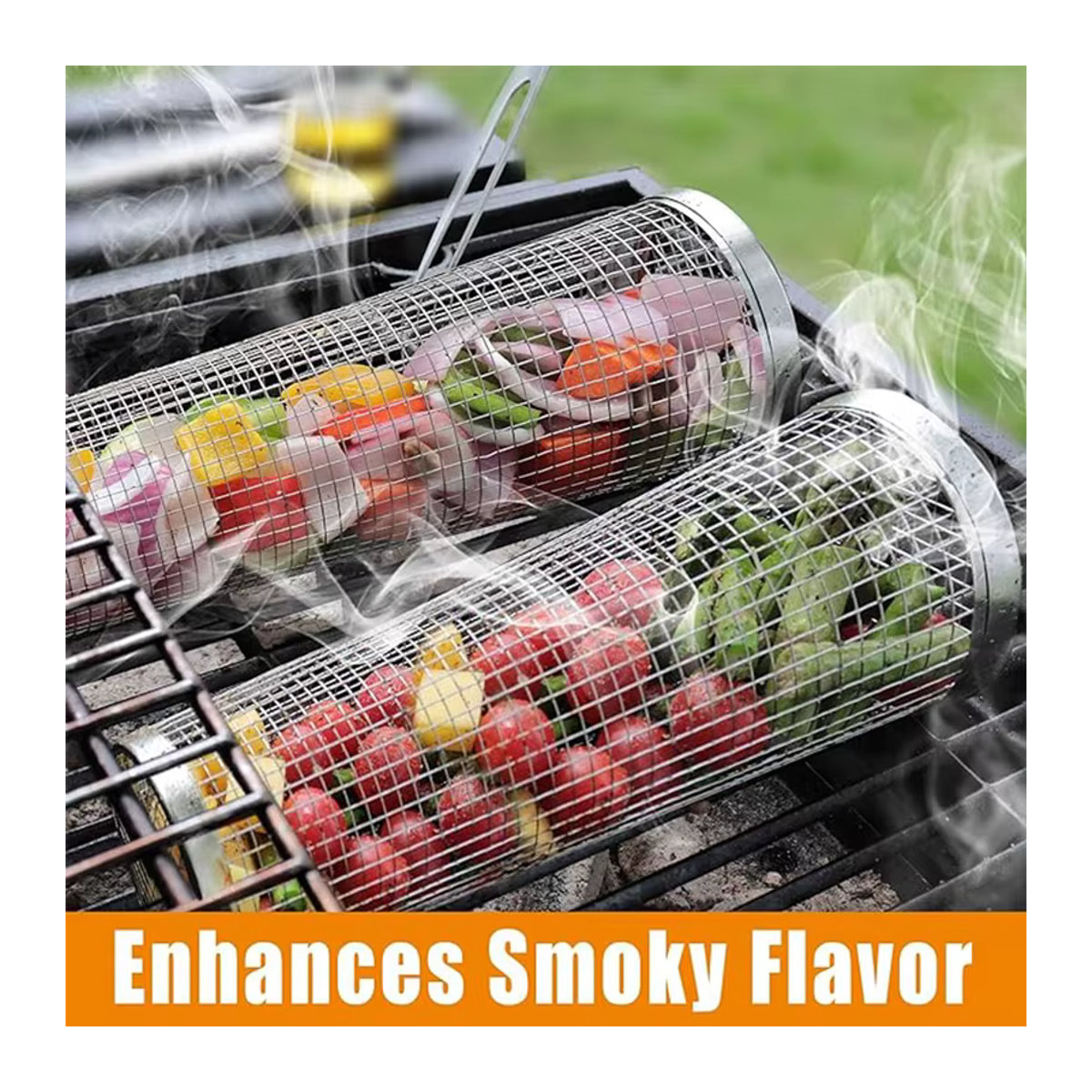 Rolling Grillkorb aus Edelstahl für Outdoor, Picknick und Camping, zylindrisches Mesh-Grillrack - Bild 3
