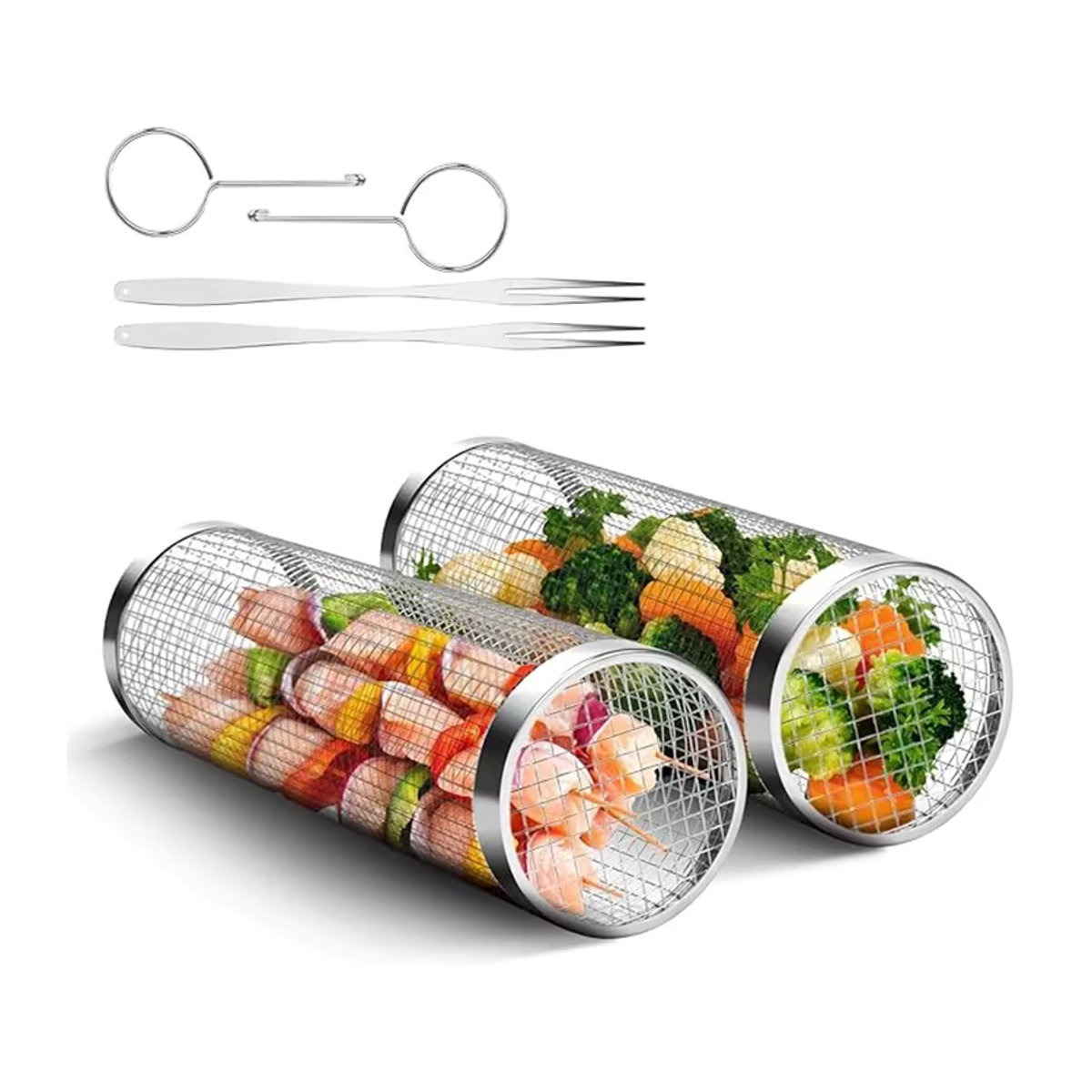Rolling Grillkorb aus Edelstahl für Outdoor, Picknick und Camping, zylindrisches Mesh-Grillrack - Bild 6