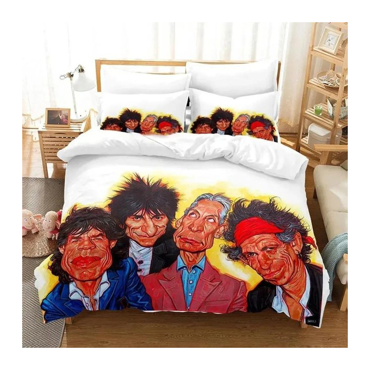 Rolling Stones Logo Bettwäsche-Set mit 3-teiligem Bettbezug und Kissenbezug in Weiß, Größe: 200 x 230 cm - Bild 1