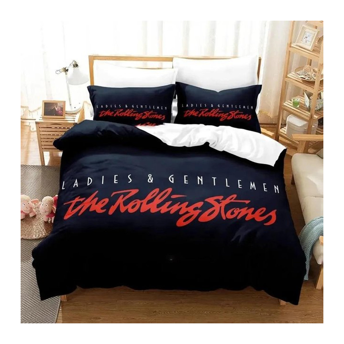 Rolling Stones Logo Bettwäsche-Set mit 3-teiligem Design in Schwarz, B/H: 150 x 200 cm - Bild 1