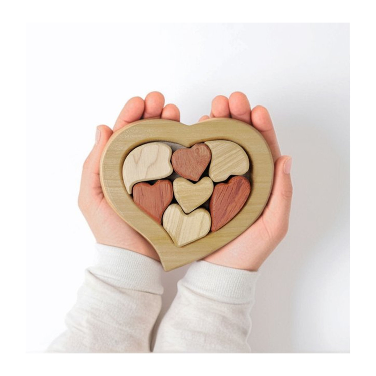 Romantisches Herz-Puzzle aus Holz in Gelb und Mehrfarbig – 20 Gründe, warum ich dich liebe – Geschenk für Paare - Bild 1