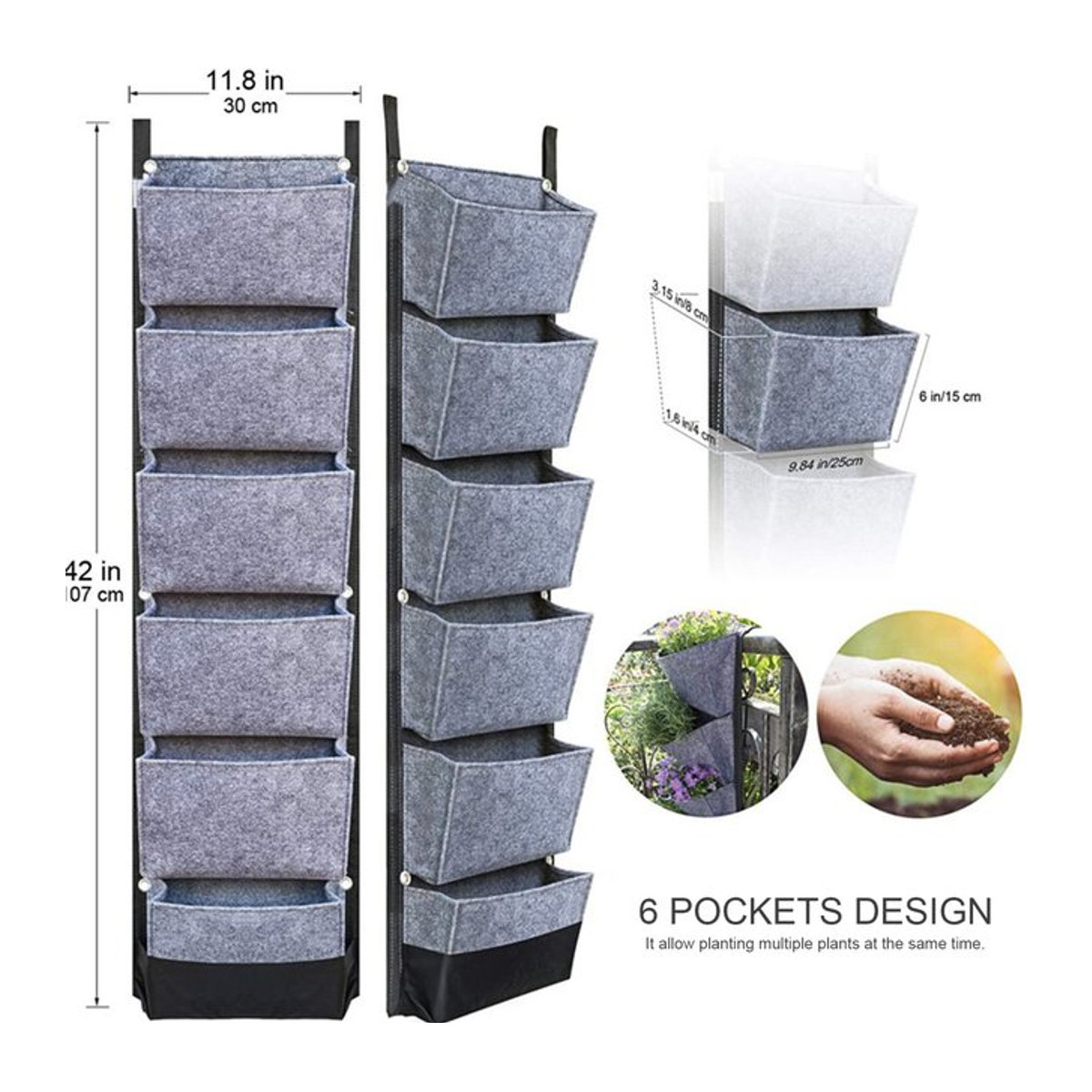 Romellar Hängende Pflanztaschen mit 6 Taschen für den vertikalen Garten - Bild 1