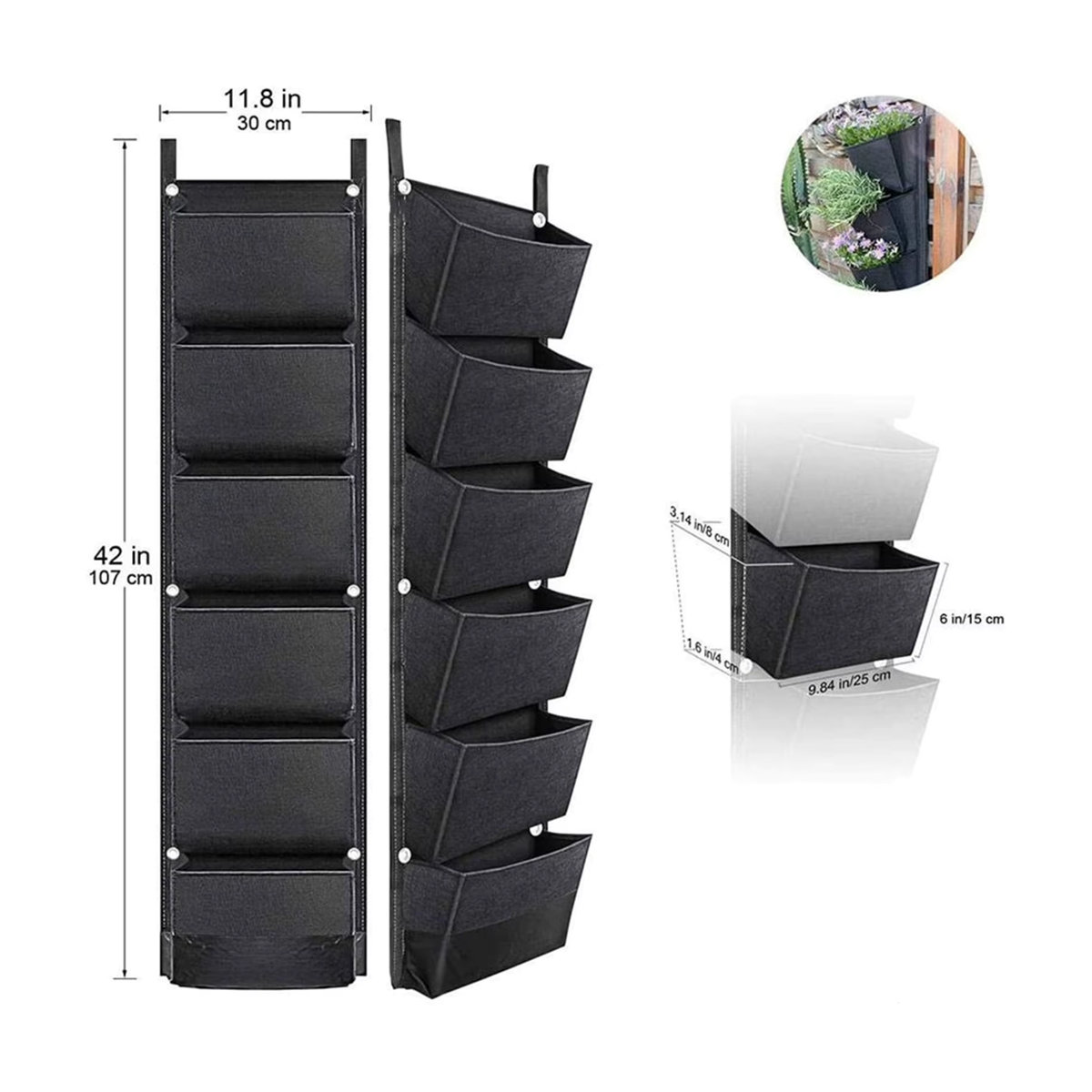 Romellar Hängende Pflanztaschen mit 6 Taschen für den vertikalen Garten - Bild 6