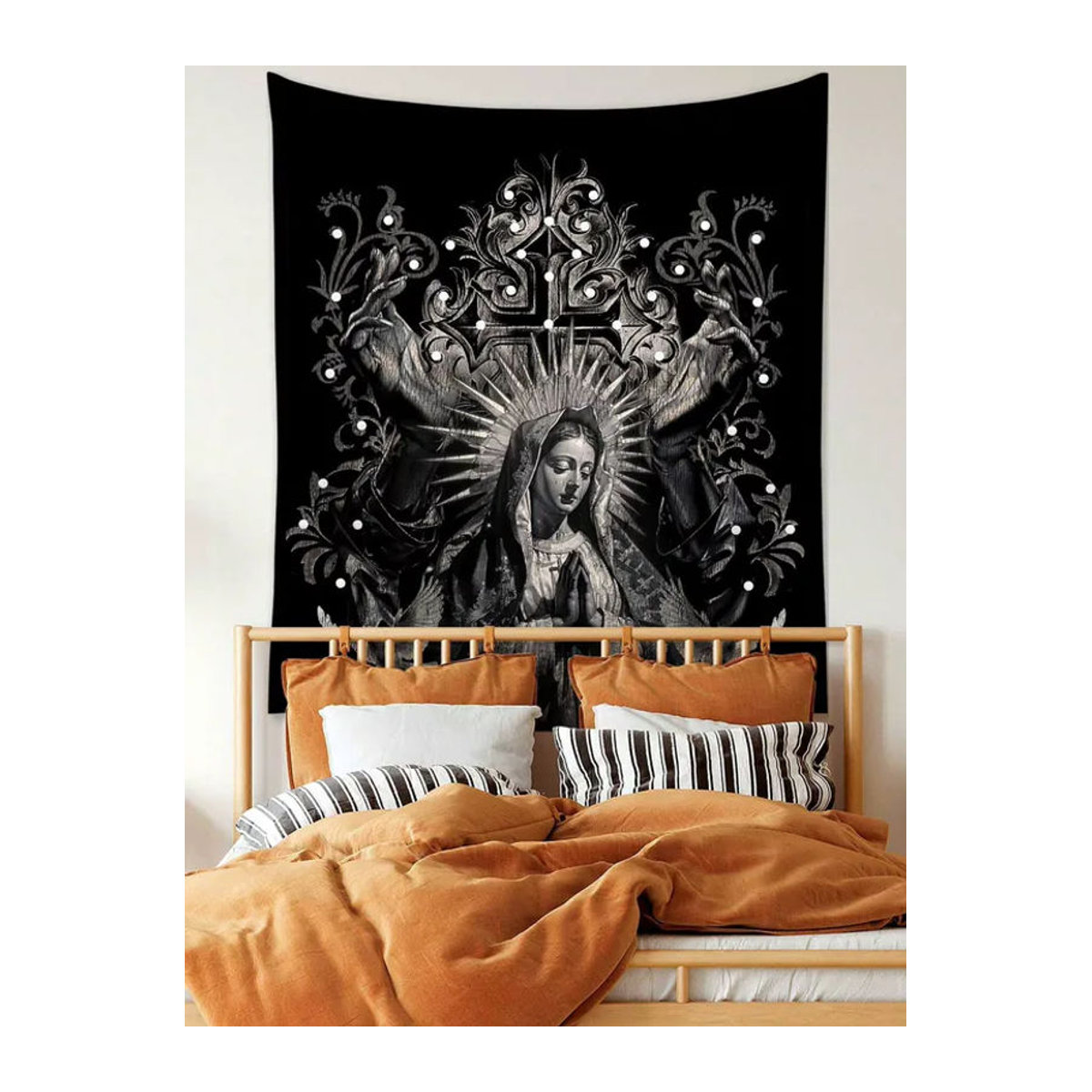 ROMWE Goth Dark Holy Lady Dove Cross Wandteppich aus Polyester in Schwarz, Wandbehang mit Engel und Taube, B/H: 60 x 40 cm - Bild 4