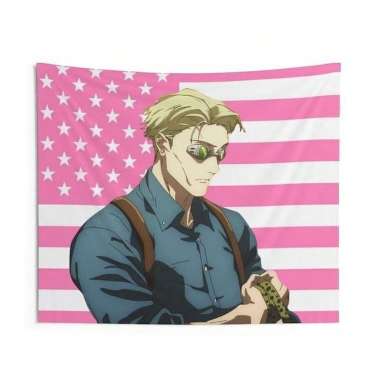 Rosa Anime Wandteppich mit USA-Flagge und Sternen Motiv als Textil-Wanddekoration - Bild 1