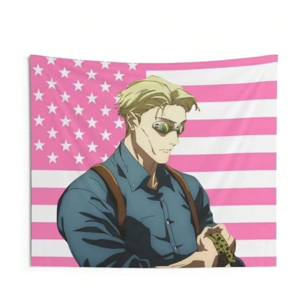 Rosa Anime Wandteppich mit USA-Flagge und Sternen Motiv als Textil-Wanddekoration - Bild 2