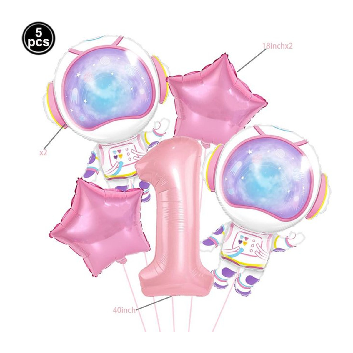 Rosa Astronauten Folienballons mit Zahlen 1-9 für Kindergeburtstage, 40 Zoll (101,6 cm) - Bild 1