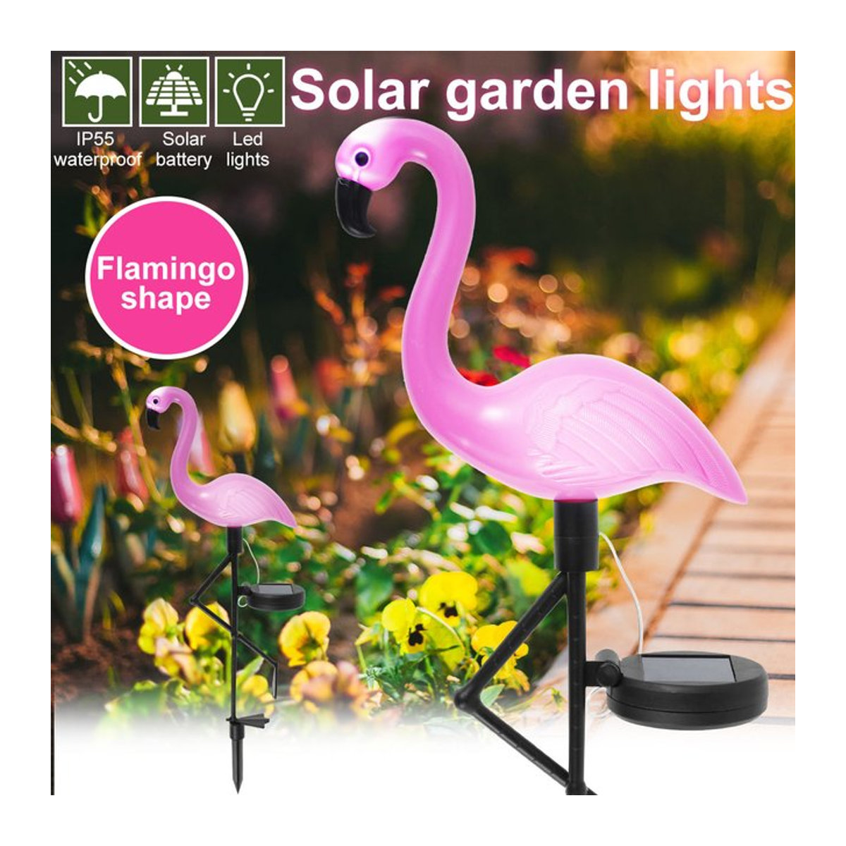 Rosa Flamingo Solarleuchte LED Garten Dekoration Wasserdicht für Terrasse und Gehweg - Bild 1